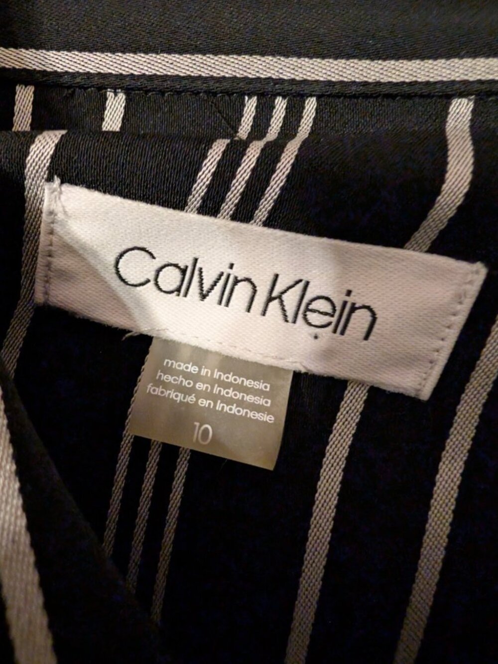 Calvin Klein Striped Wide Leg Jumpsuit Size 10 Black White Tie Sleeve CD9E25J1 - Picture 4 of 12